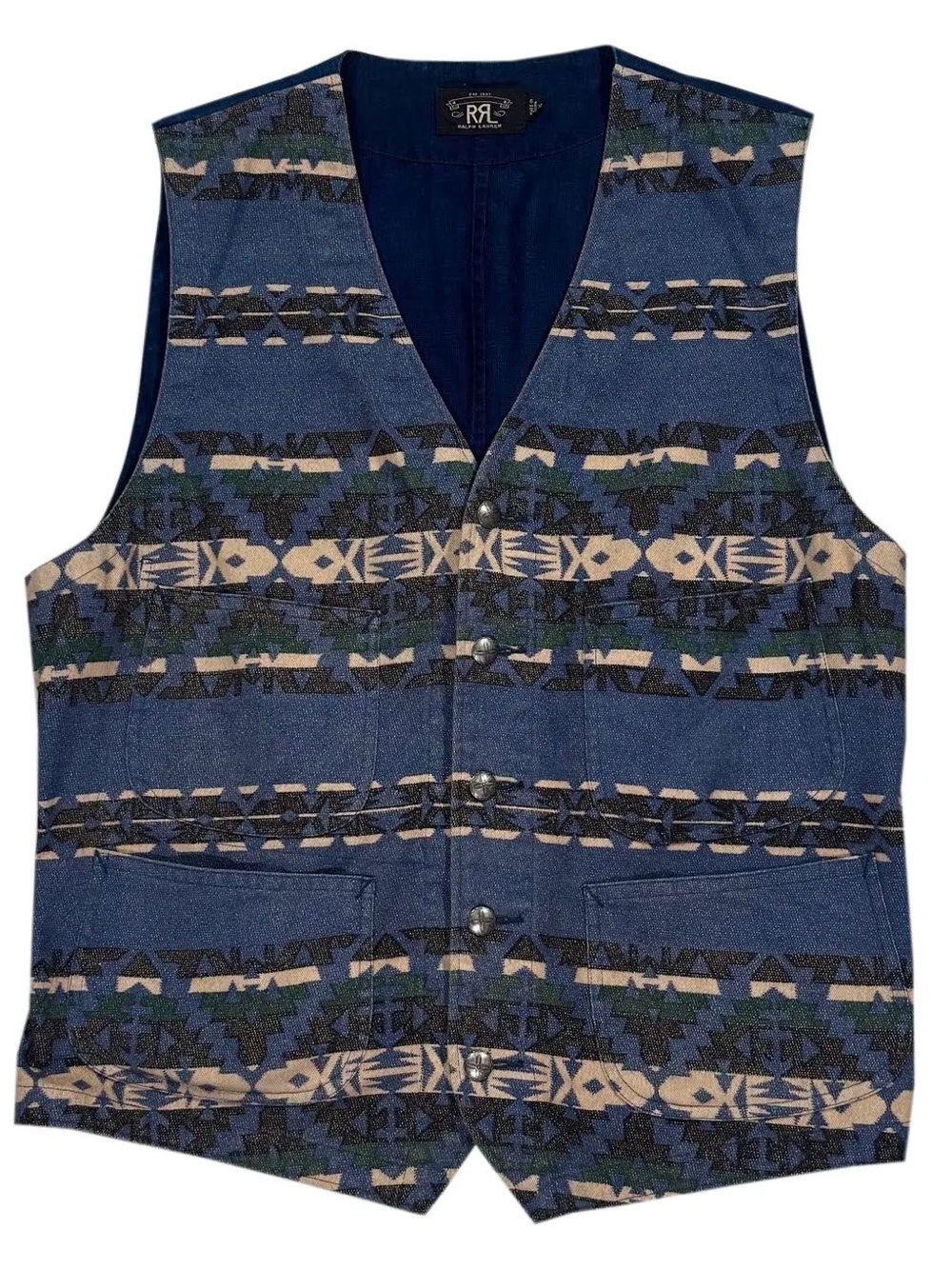 RRL Denim Aztec Vest (Size XL)